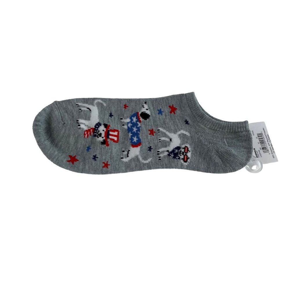 Patriotic Dog Print No Show Socks Fits Sizes 9-11‎ New